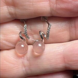 Rose Quartz Earrings marked 925